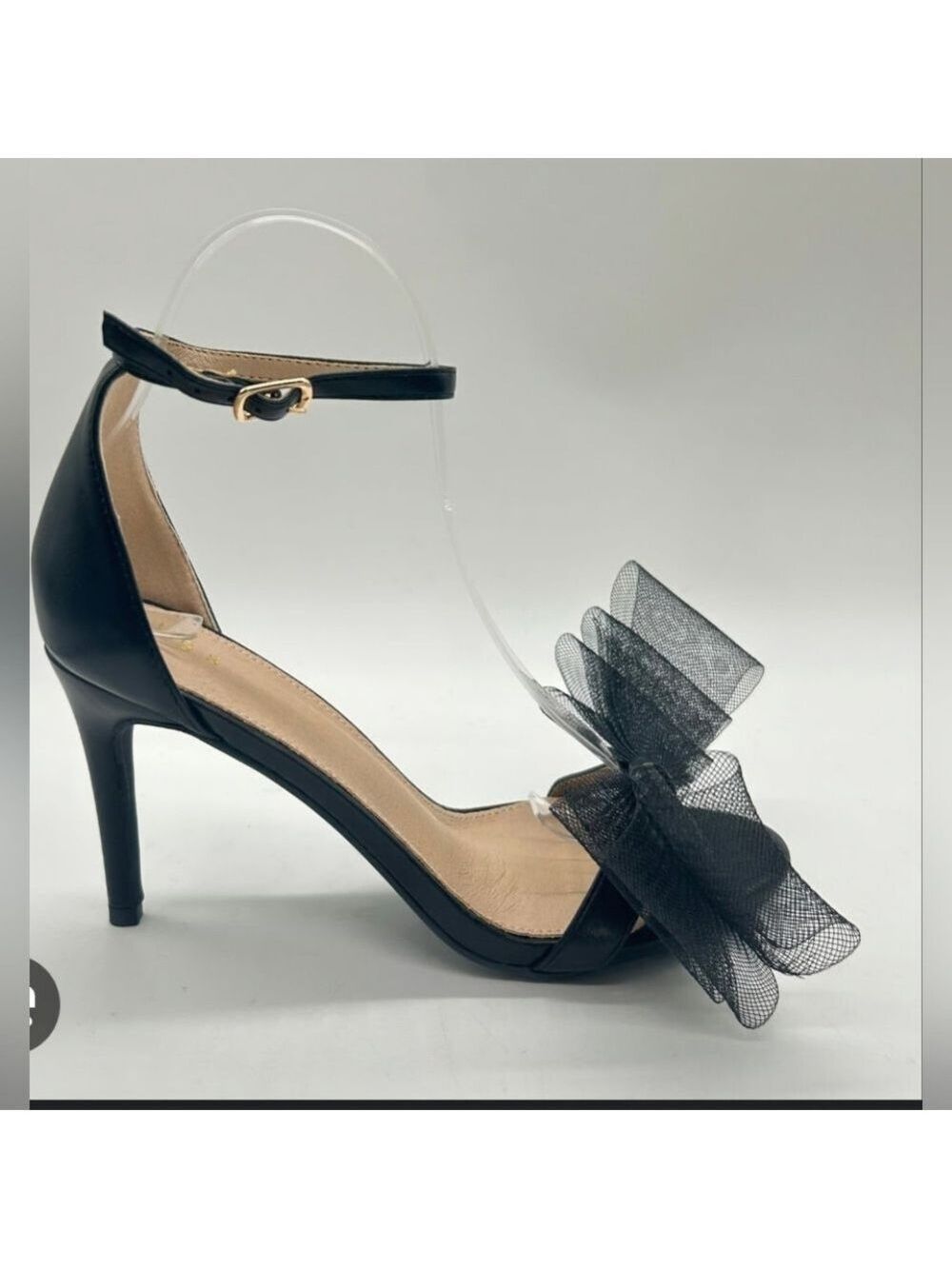Perphy | Back to Open Toe Ankle Strap Mesh Bow Tie High Stiletto Heels | 8